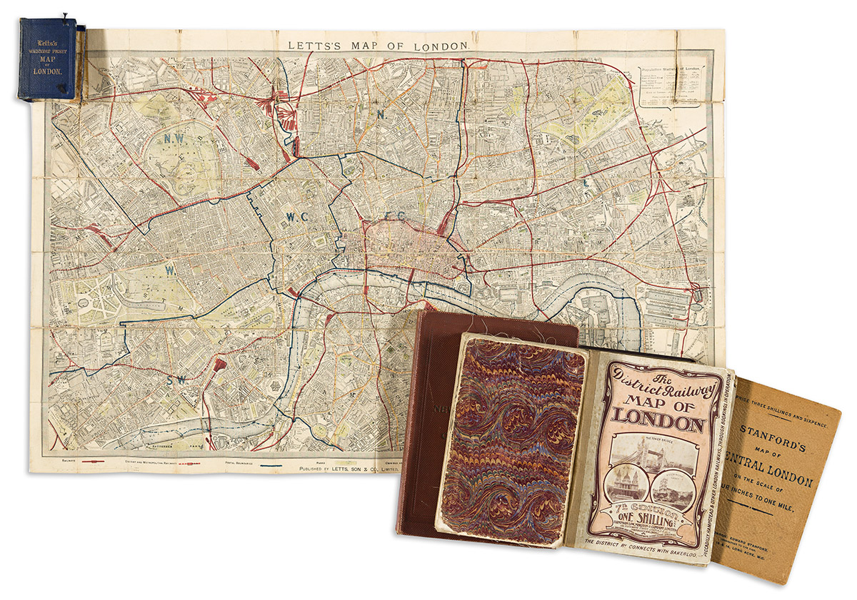 (LONDON.) Group of 12 late-nineteenth-and-early-twentieth-century color-lithographed case maps.